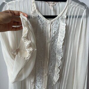 100% silk REBECCA TAYLOR cream long sleeve sheer dainty